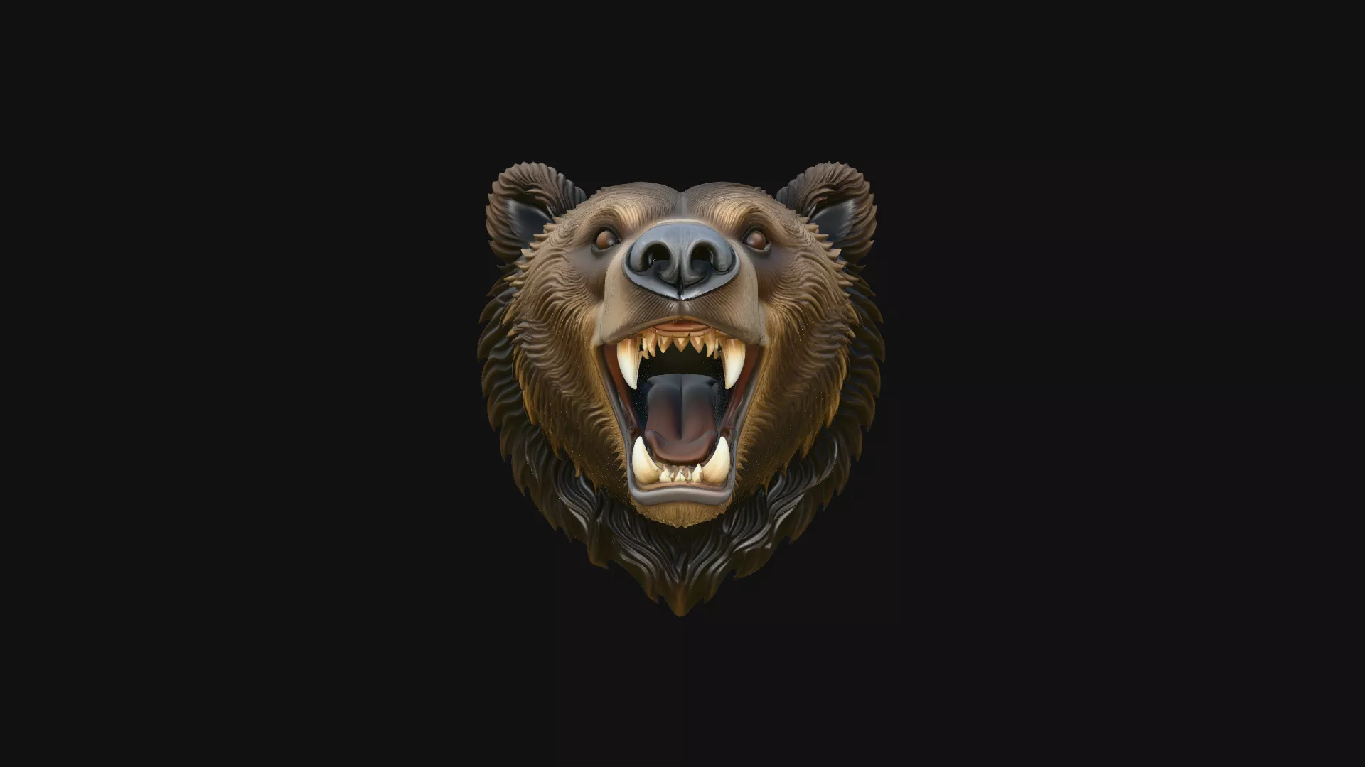 Roaring Bear Head Wall Plaque Design 2 - 3D Print Model 3D print model