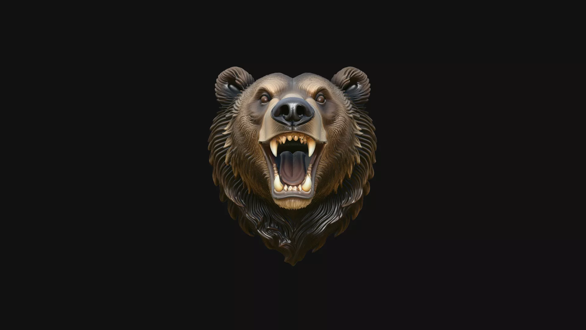 Roaring Bear Head Wall Plaque Design 3 - 3D Print Model 3D print model