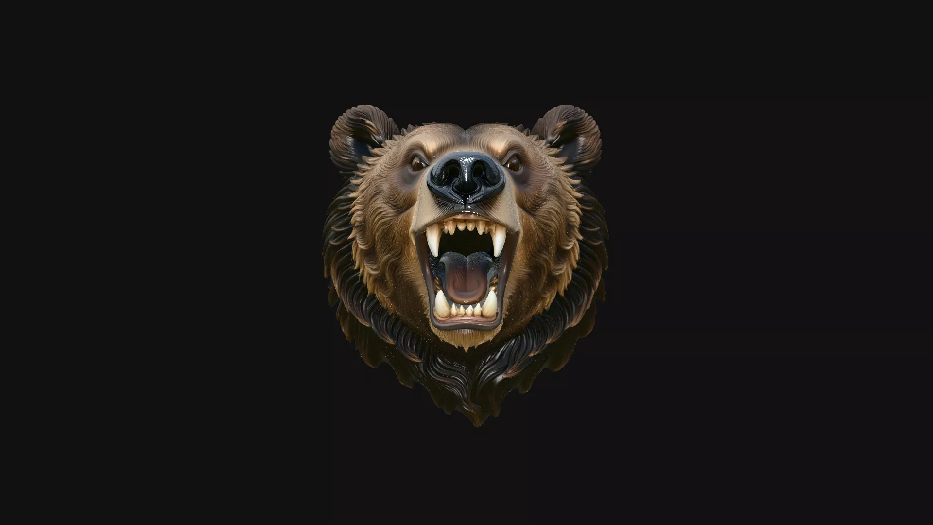 Roaring Bear Head Wall Plaque Design 4 - 3D Print Model 3D print model