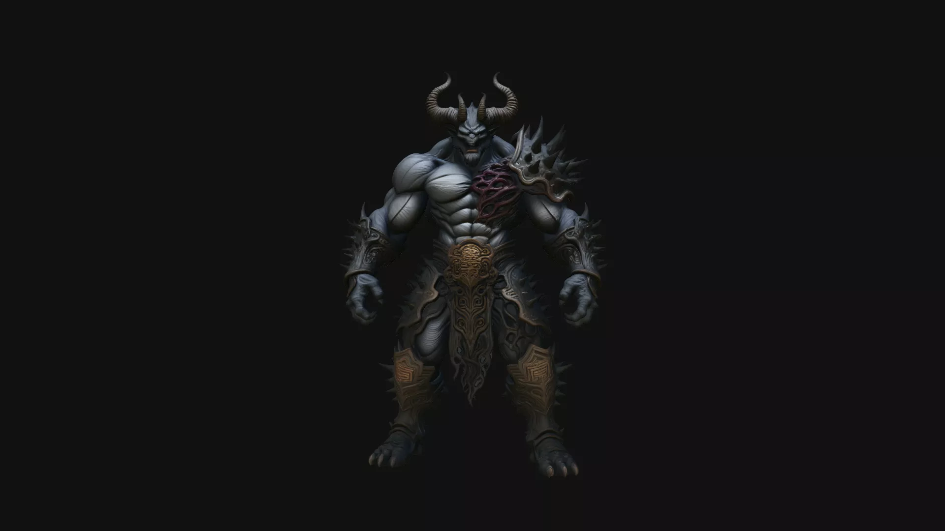 Horned Demon Armored Statue Design 1 - 3D Print Model 3D print model