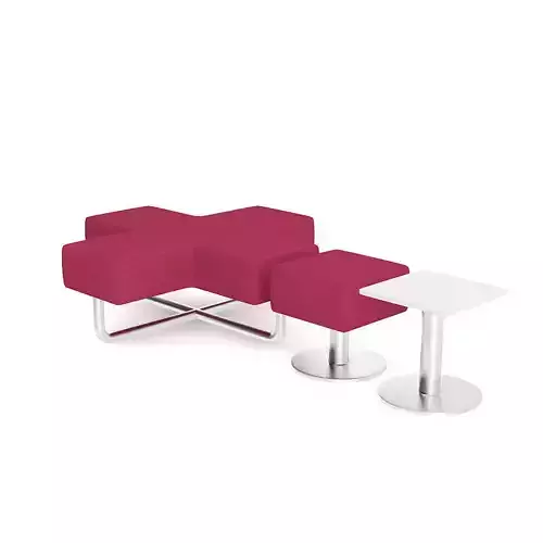 Purple Poufs and Coffee Table