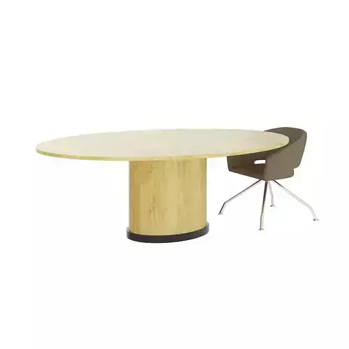 Eliptical Table with Beige Chair