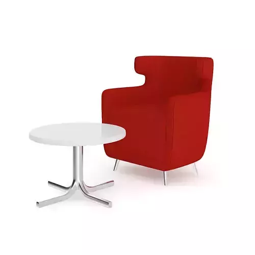 Red Armchair with Coffee Table