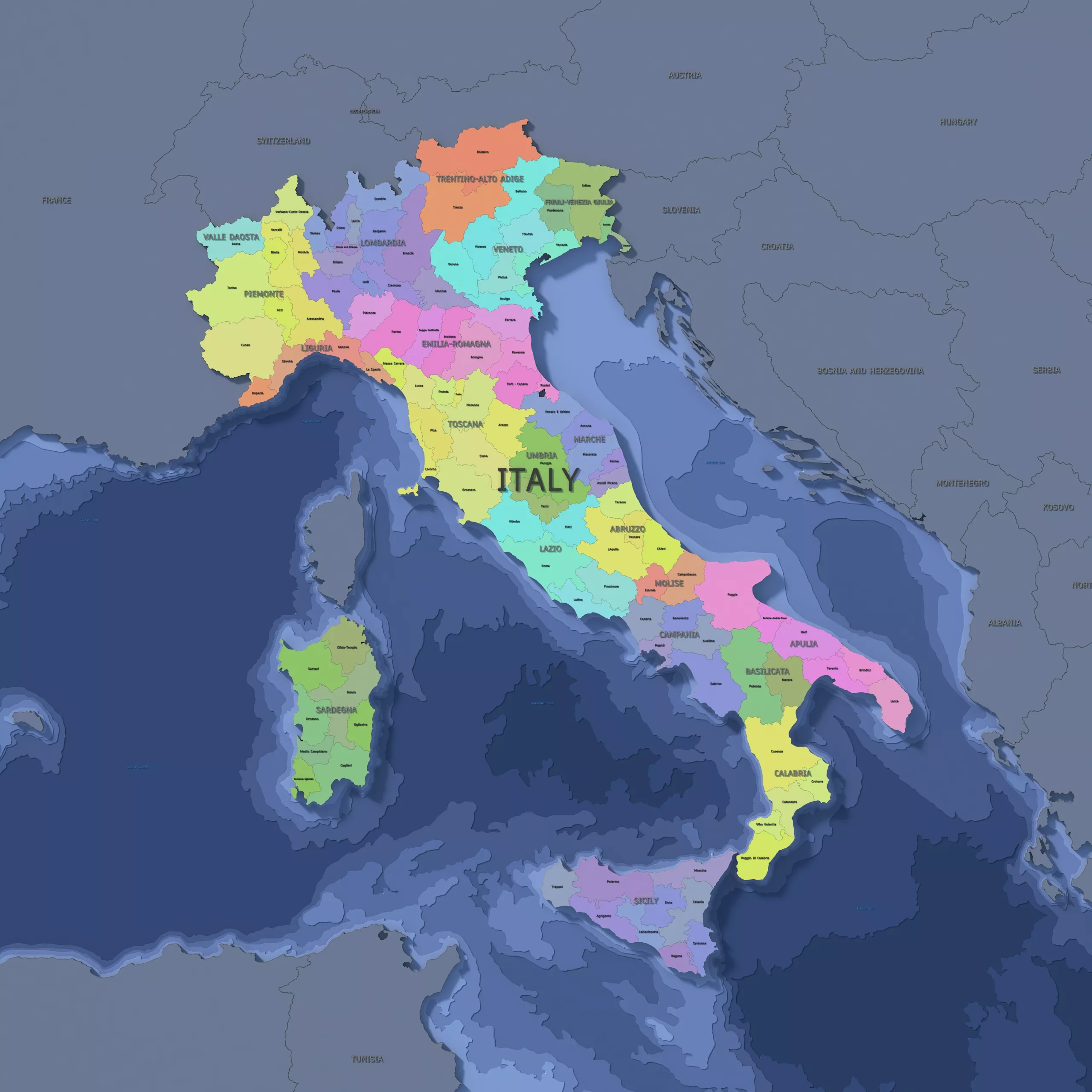 Italy Admin 2 3D Map - Mercator 3D model