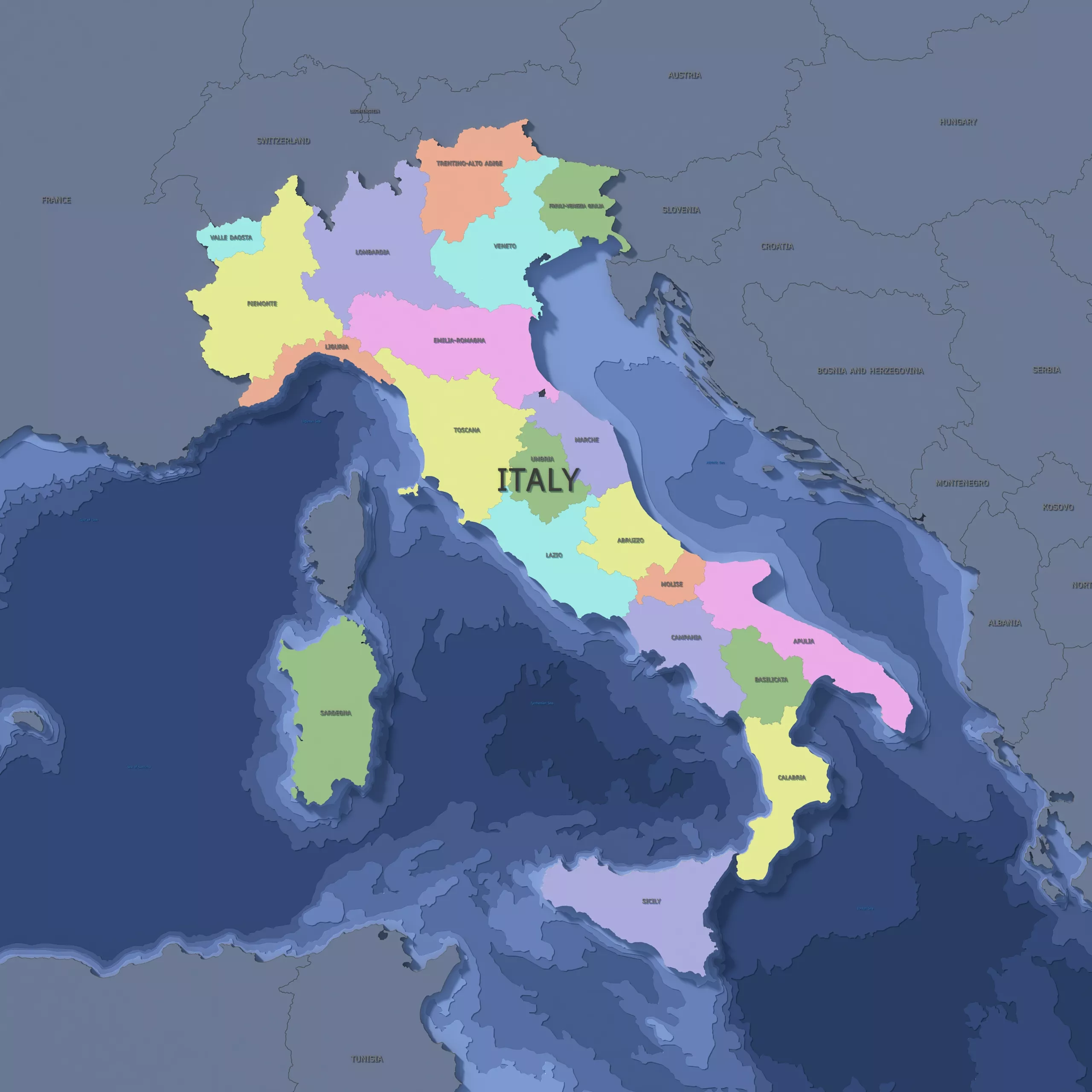 Italy Admin 1 3D Map - Mercator 3D model