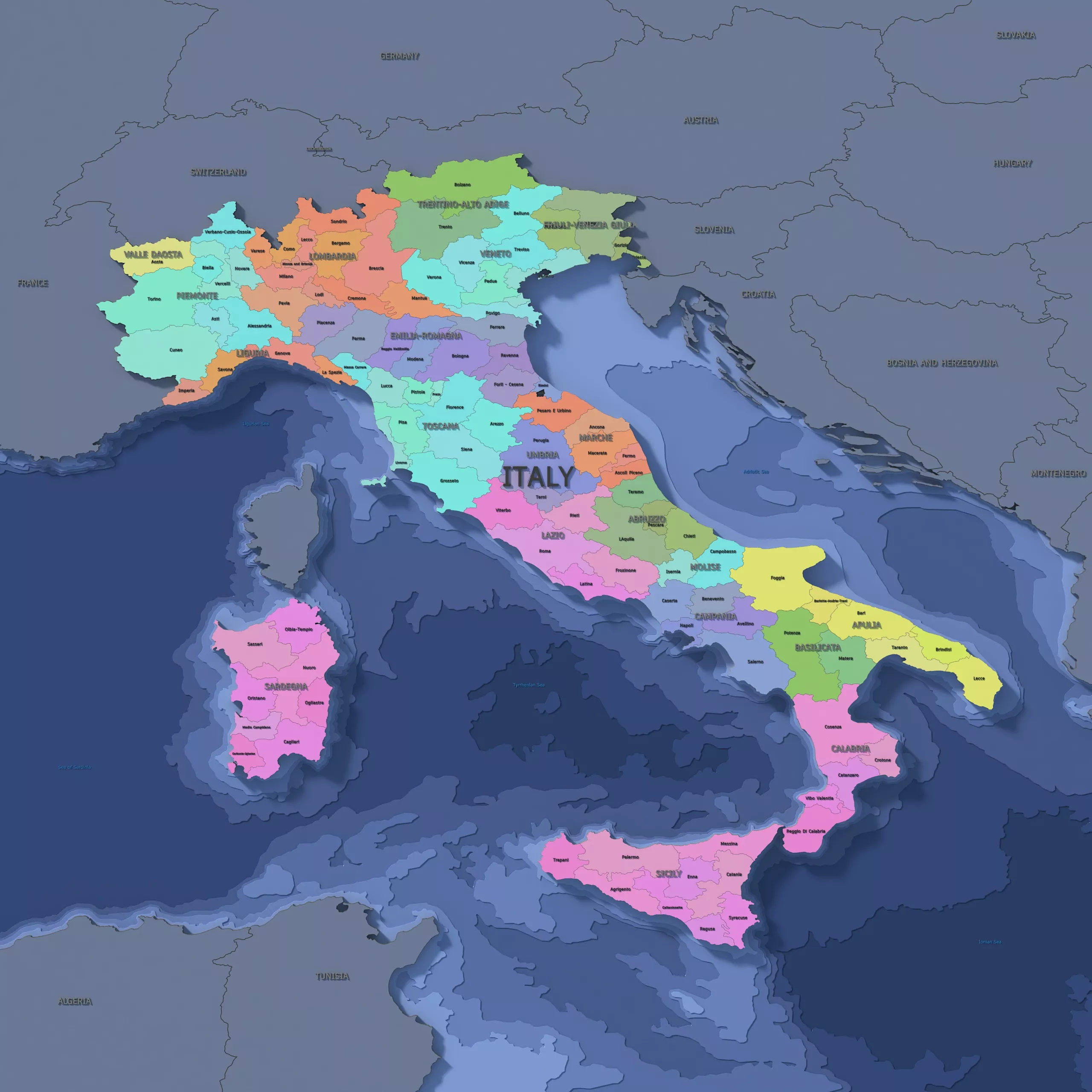 Italy Admin 2 3D Map - LatLong 3D model