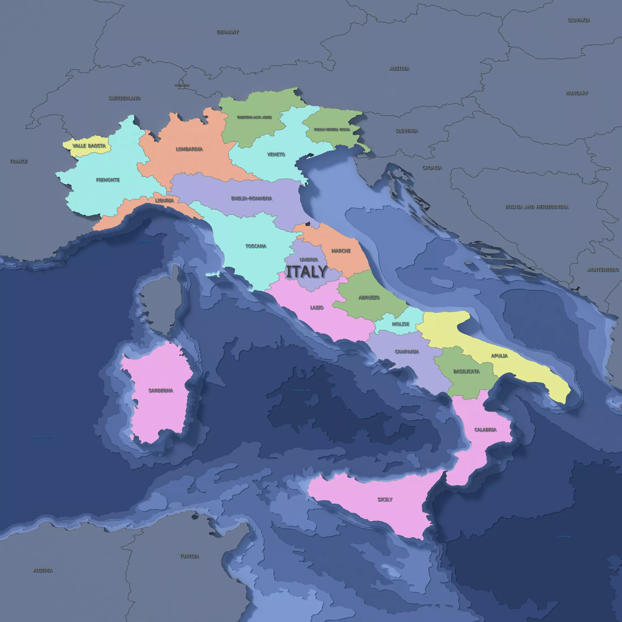 Italy Admin 1 3D Map - LatLong 3D model