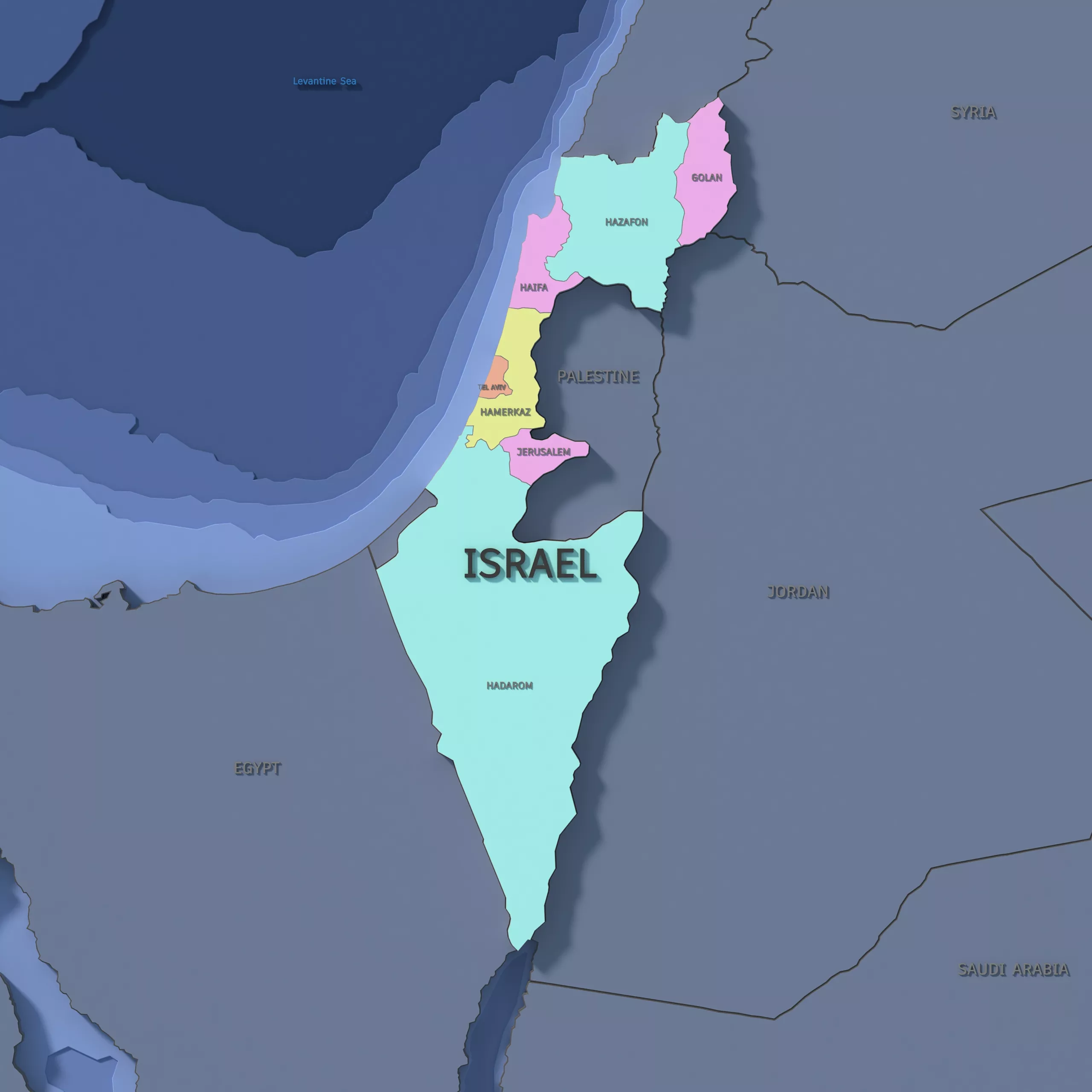 Israel Admin 1 3D Map - LatLong 3D model