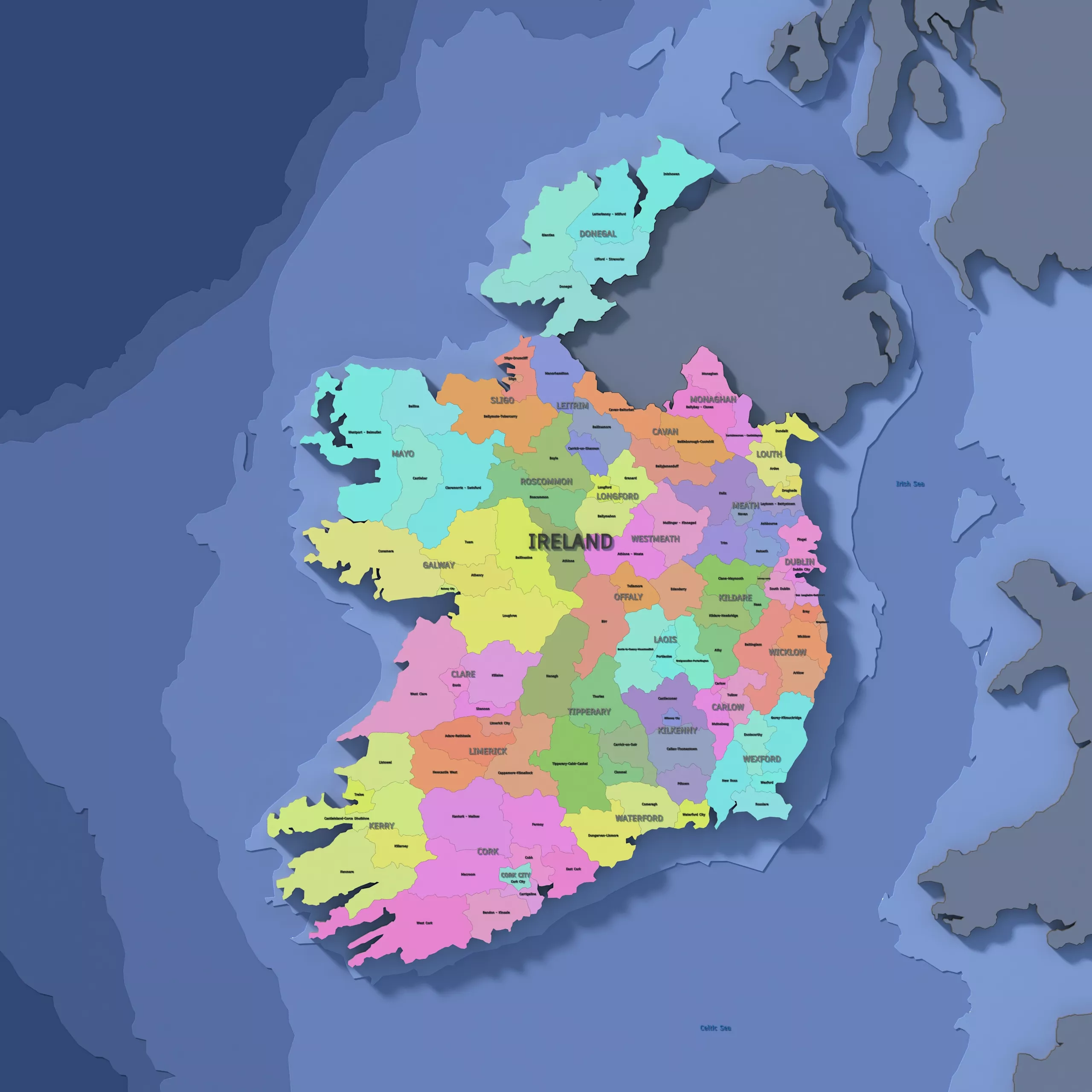 Ireland Admin 2 3D Map - Mercator 3D model