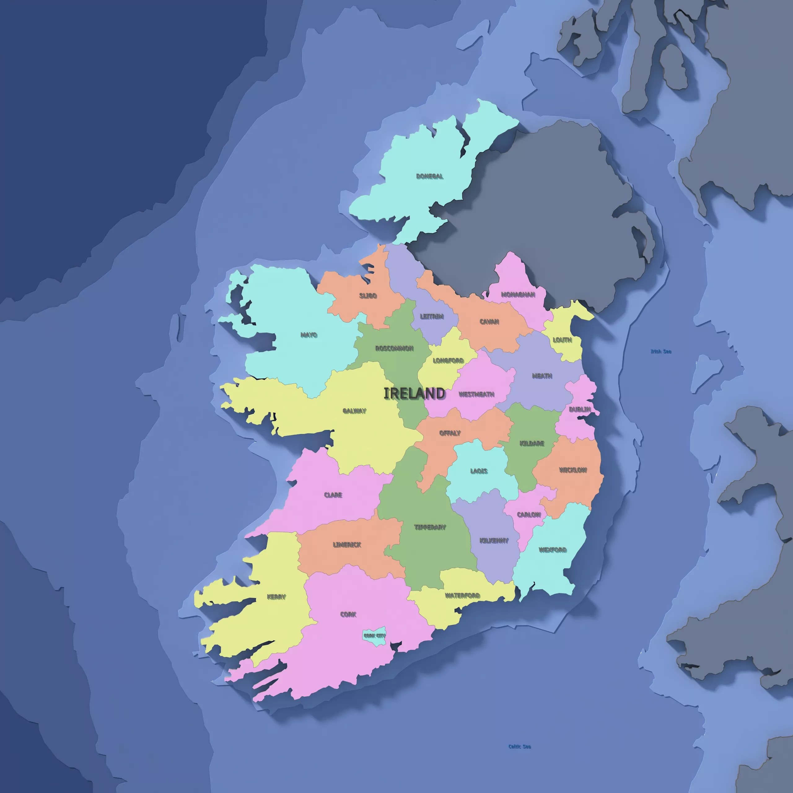 Ireland Admin 1 3D Map - Mercator 3D model