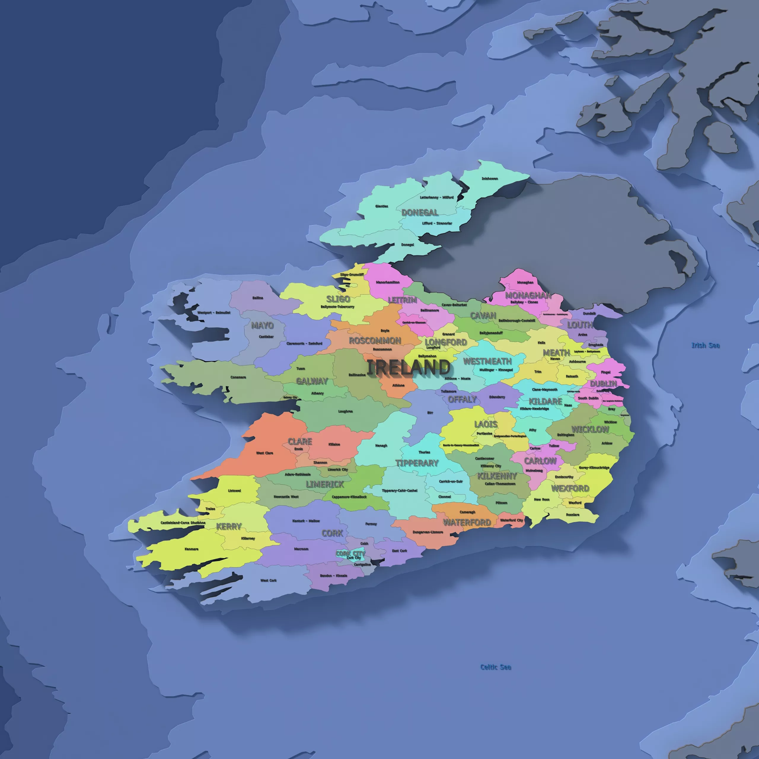 Ireland Admin 2 3D Map - LatLong 3D model