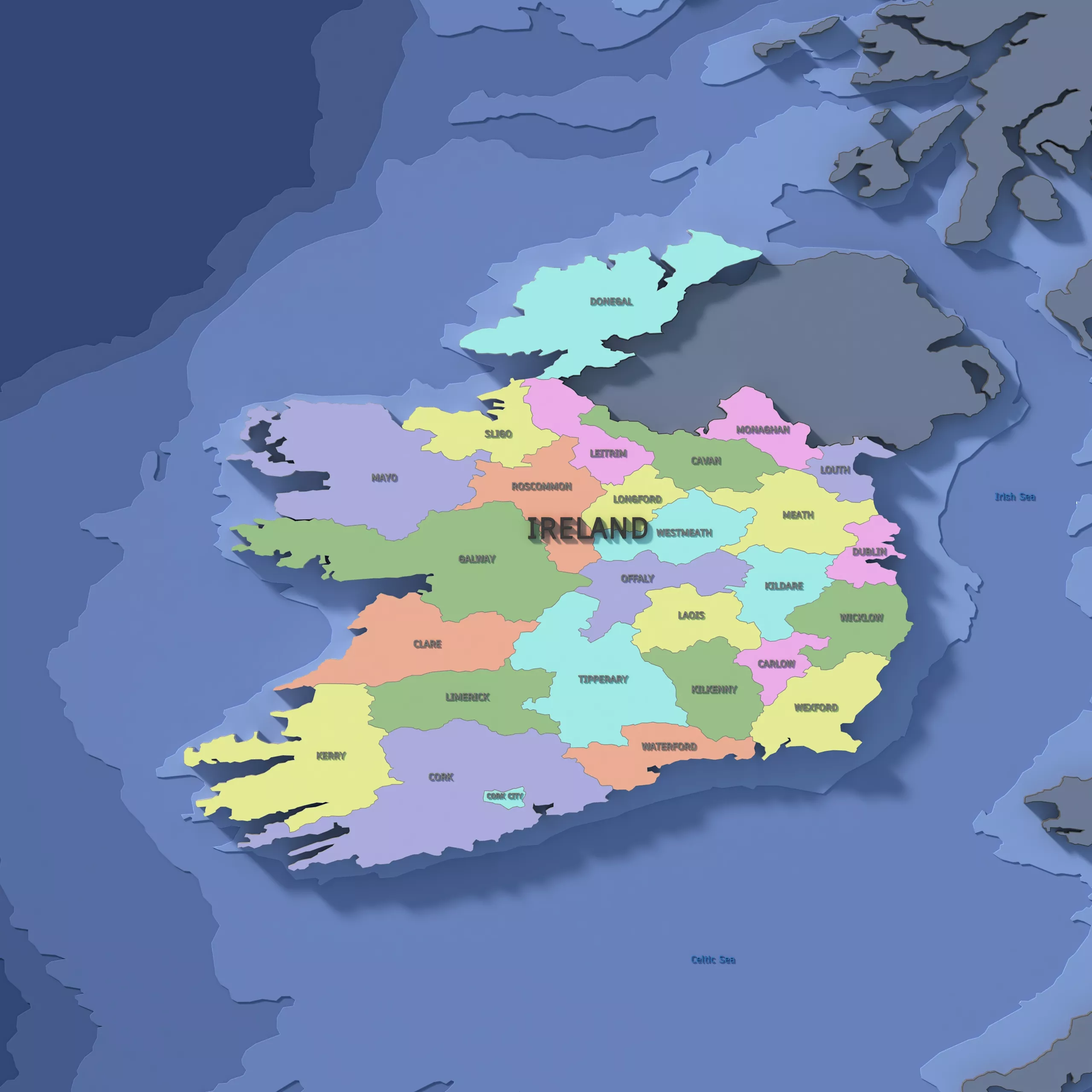 Ireland Admin 1 3D Map - LatLong 3D model