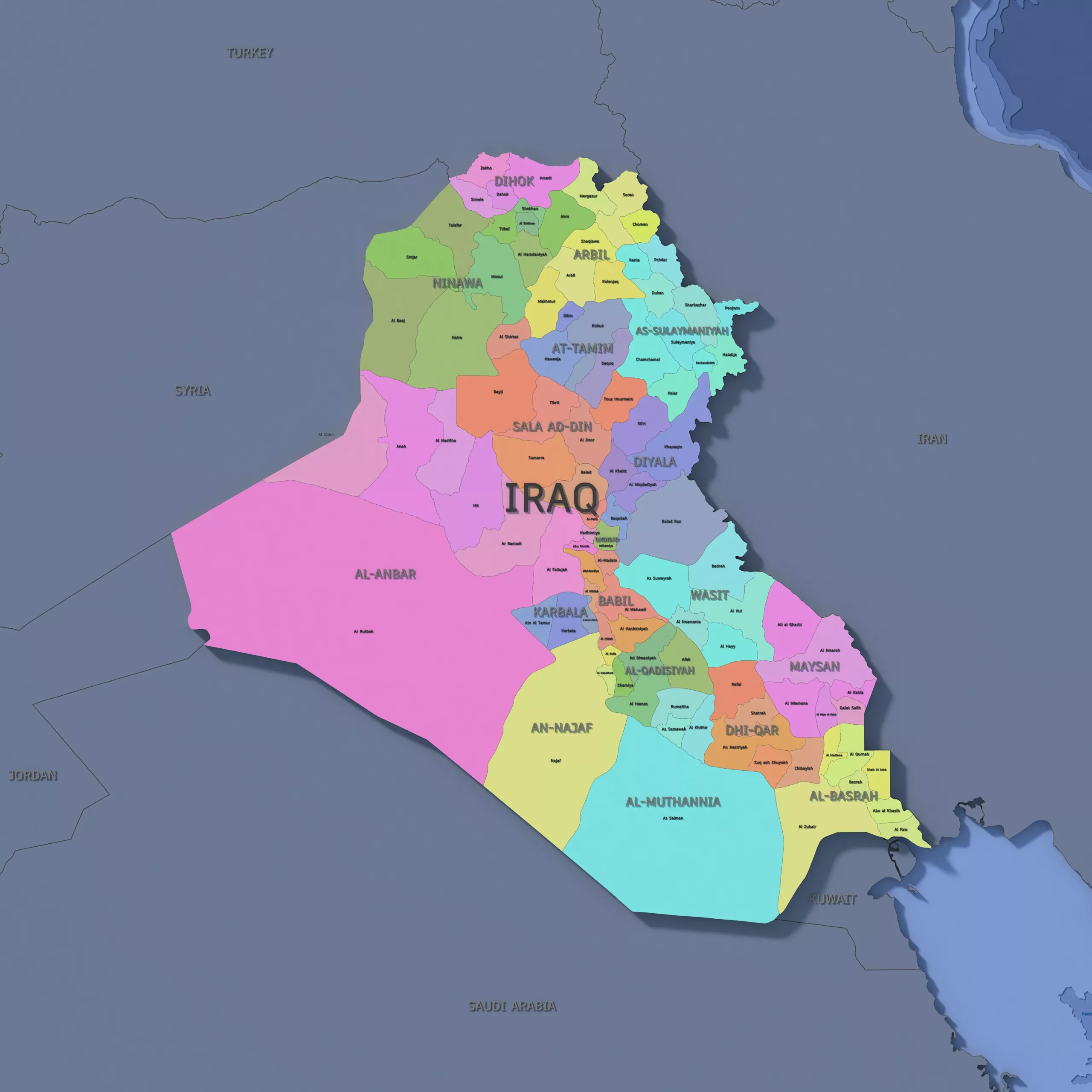 Iraq Admin 2 3D Map - Mercator 3D model