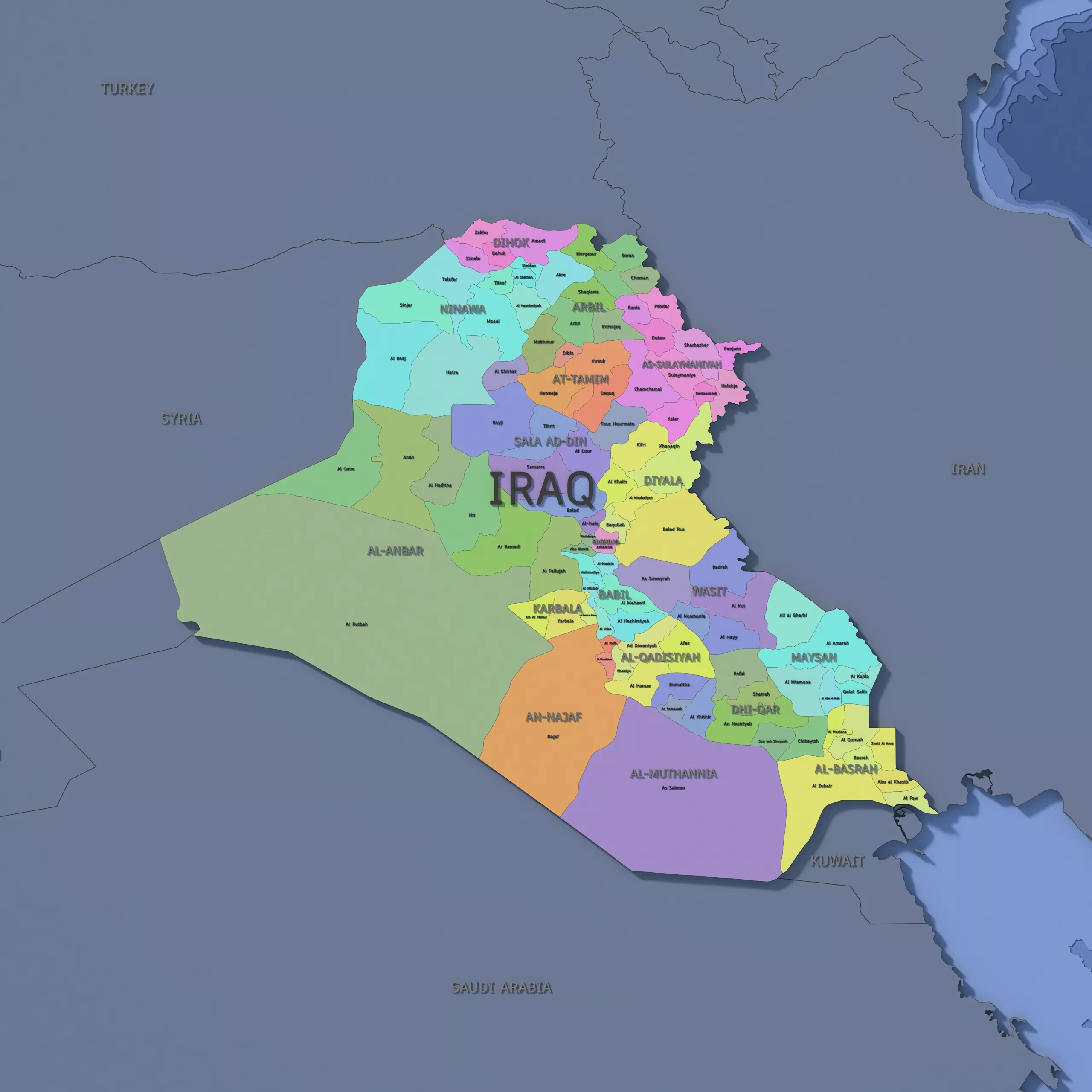 Iraq Admin 2 3D Map - LatLong 3D model