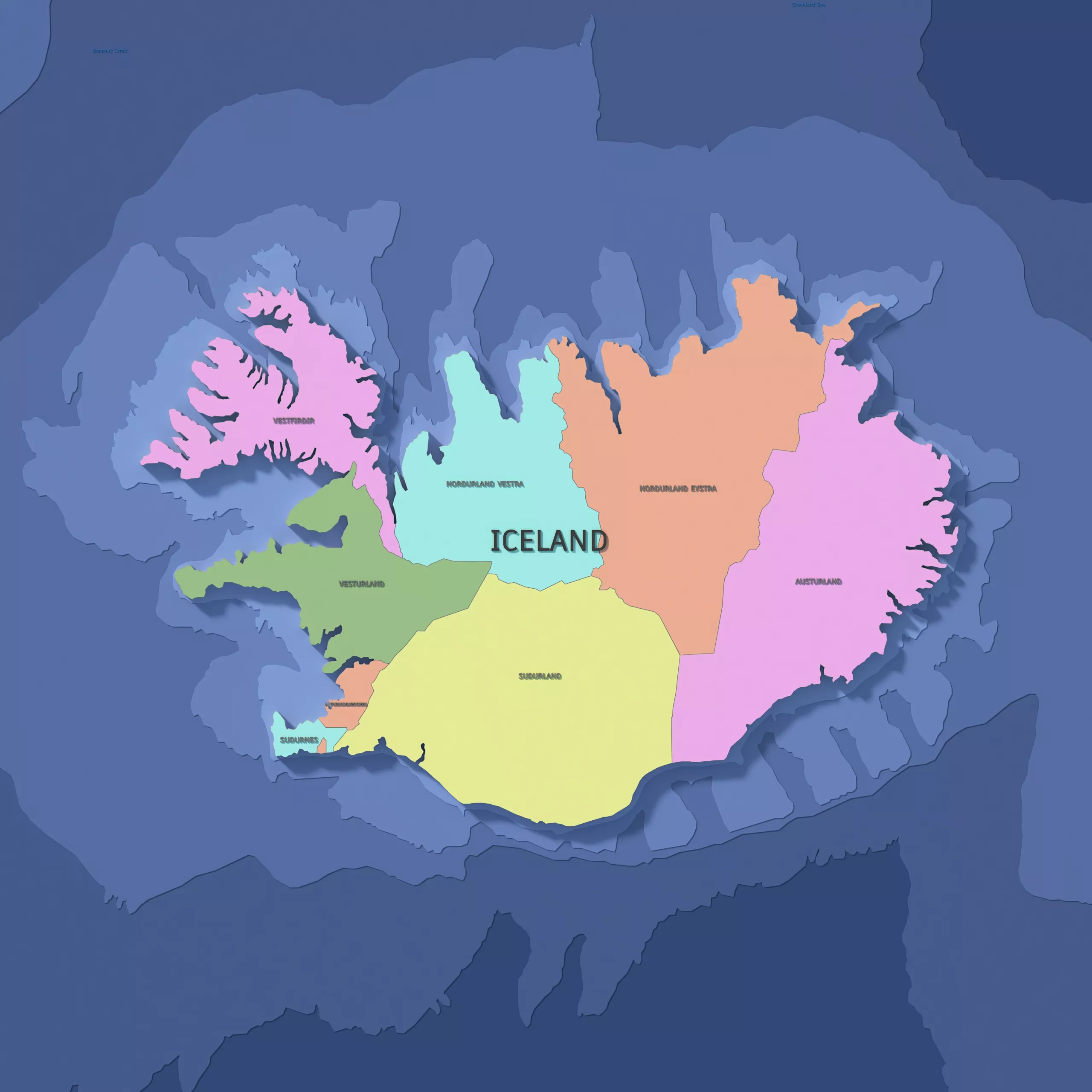 Iceland Admin 1 3D Map - Mercator 3D model