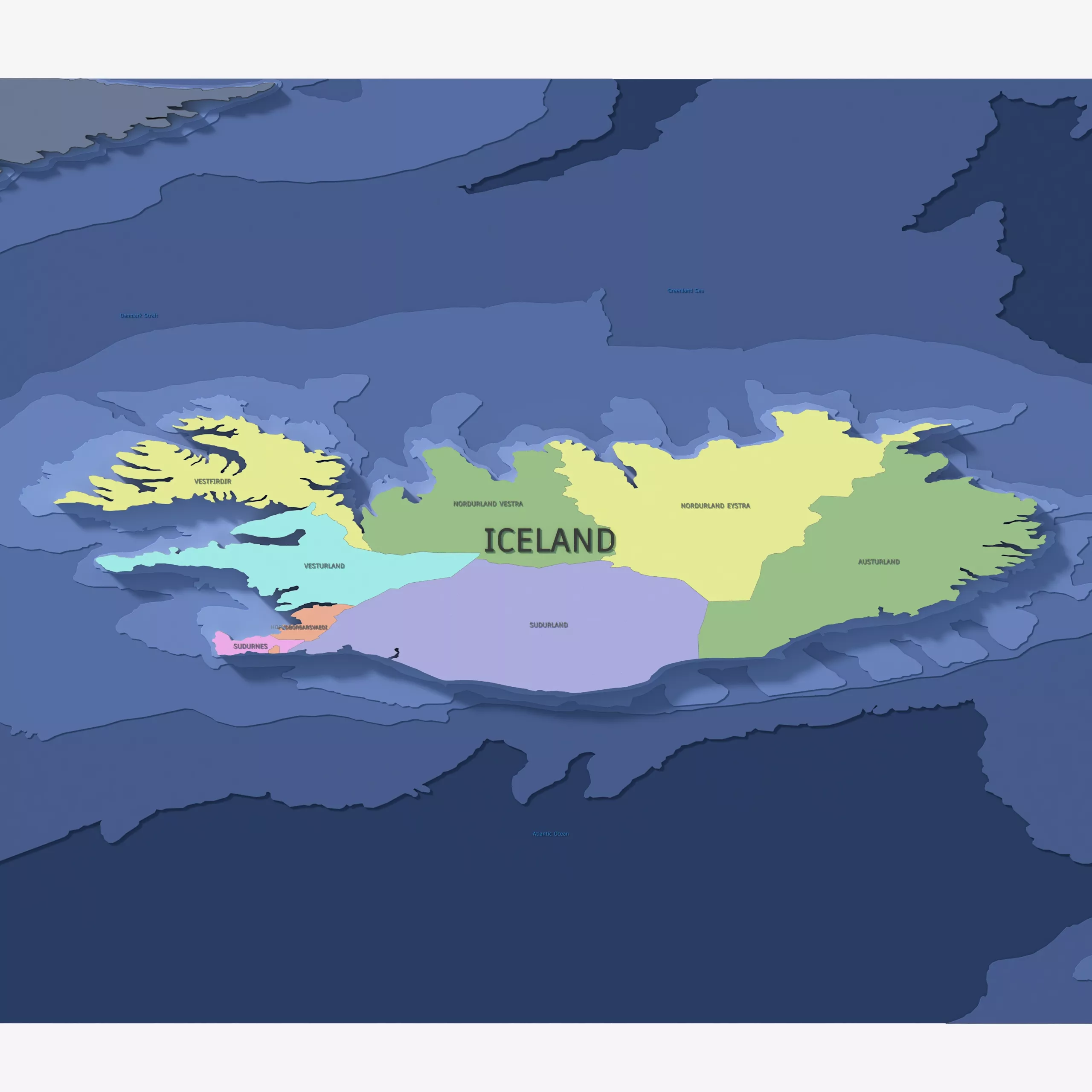 Iceland Admin 1 3D Map - LatLong 3D model