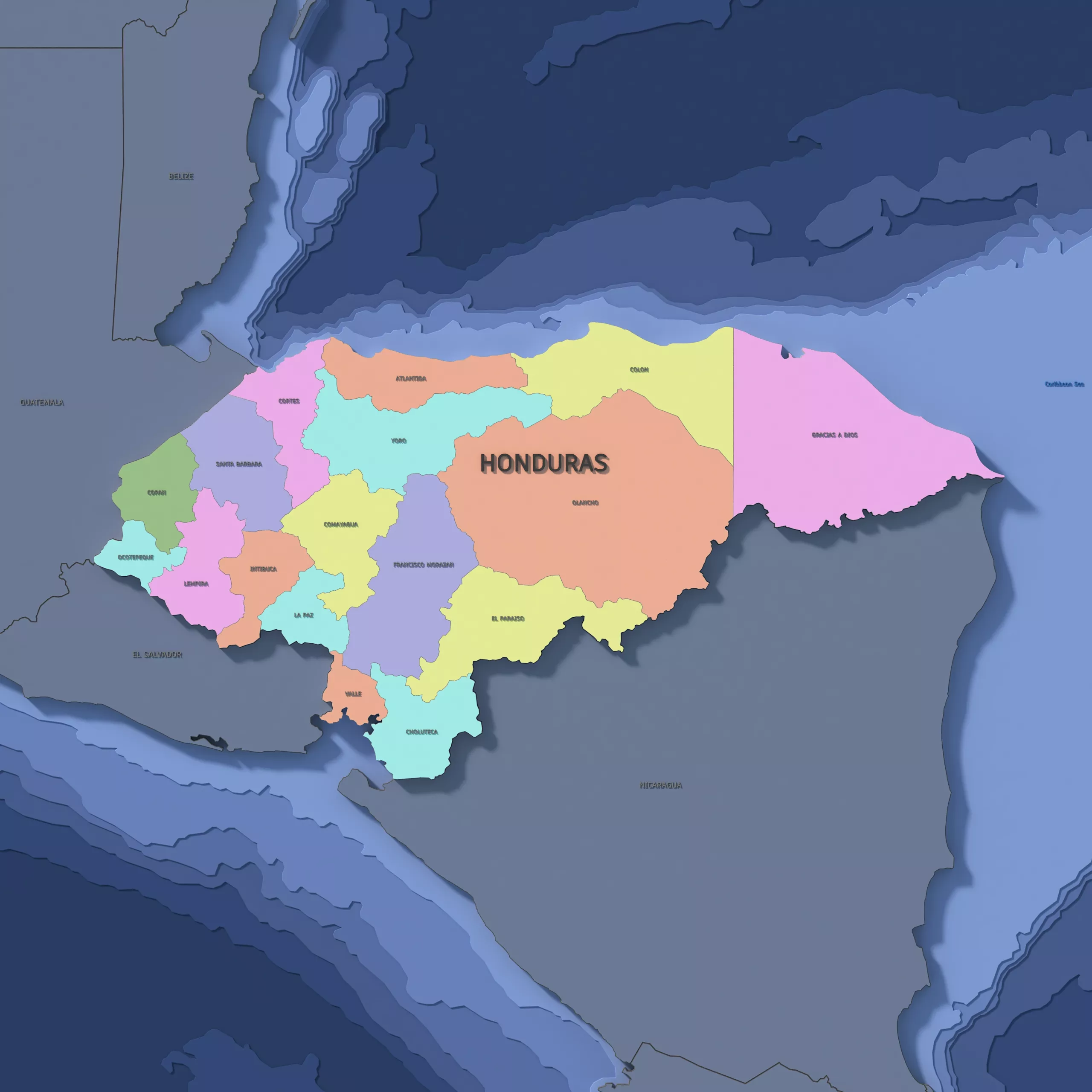 Honduras Admin 1 3D Map - Mercator 3D model