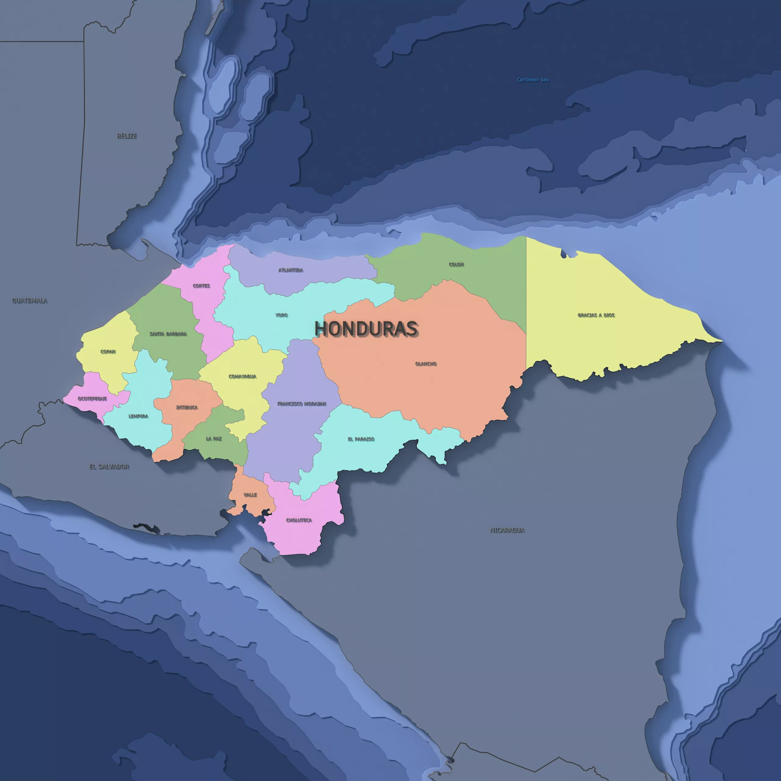 Honduras Admin 1 3D Map - LatLong 3D model