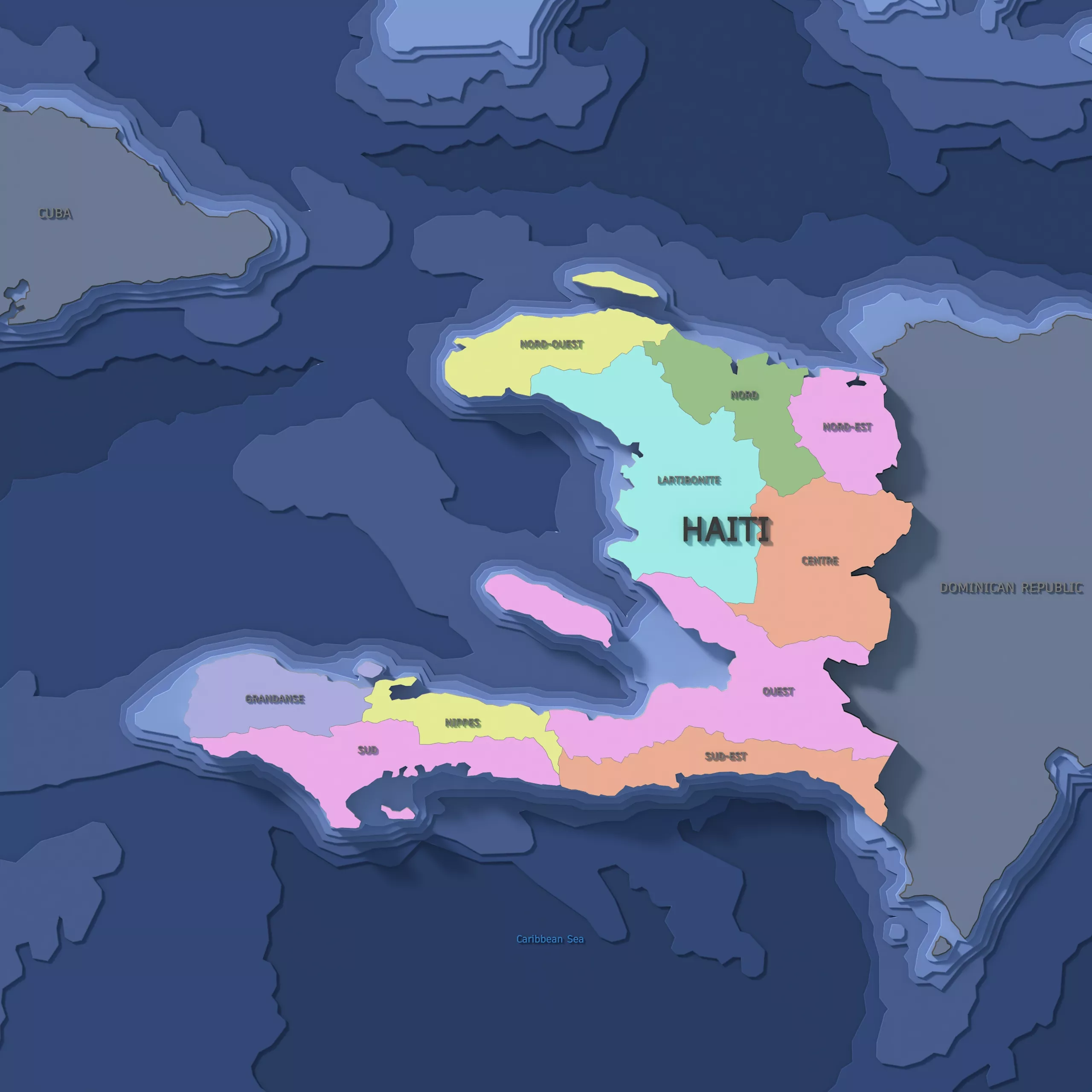 Haiti Admin 1 3D Map - Mercator 3D model