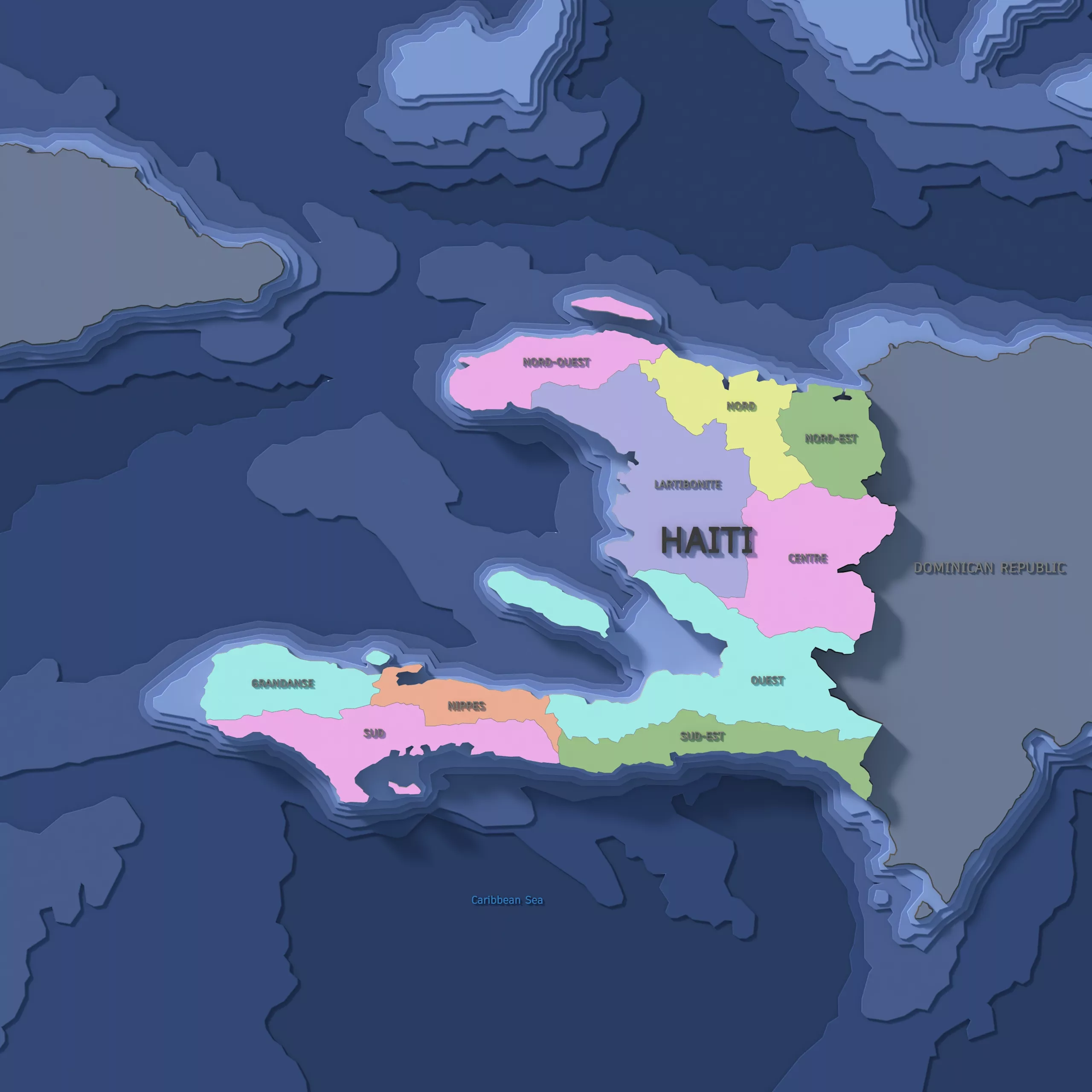 Haiti Admin 1 3D Map - LatLong 3D model