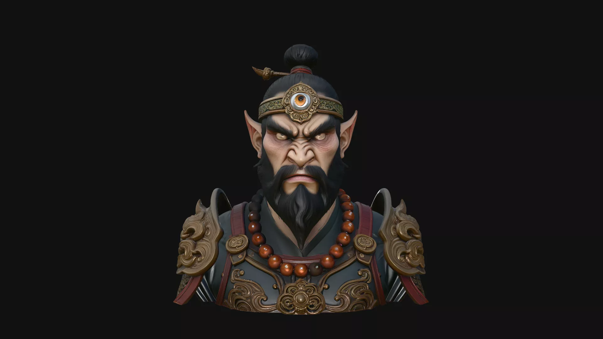Bearded Immortal Warrior Bust Statue Design 1 - 3D Print Model 3D print model
