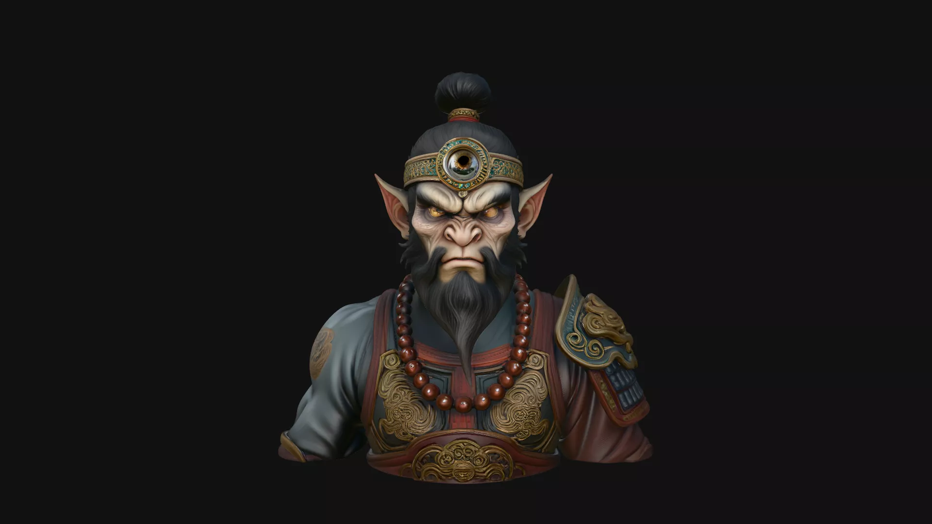 Bearded Immortal Warrior Bust Statue Design 2 - 3D Print Model 3D print model