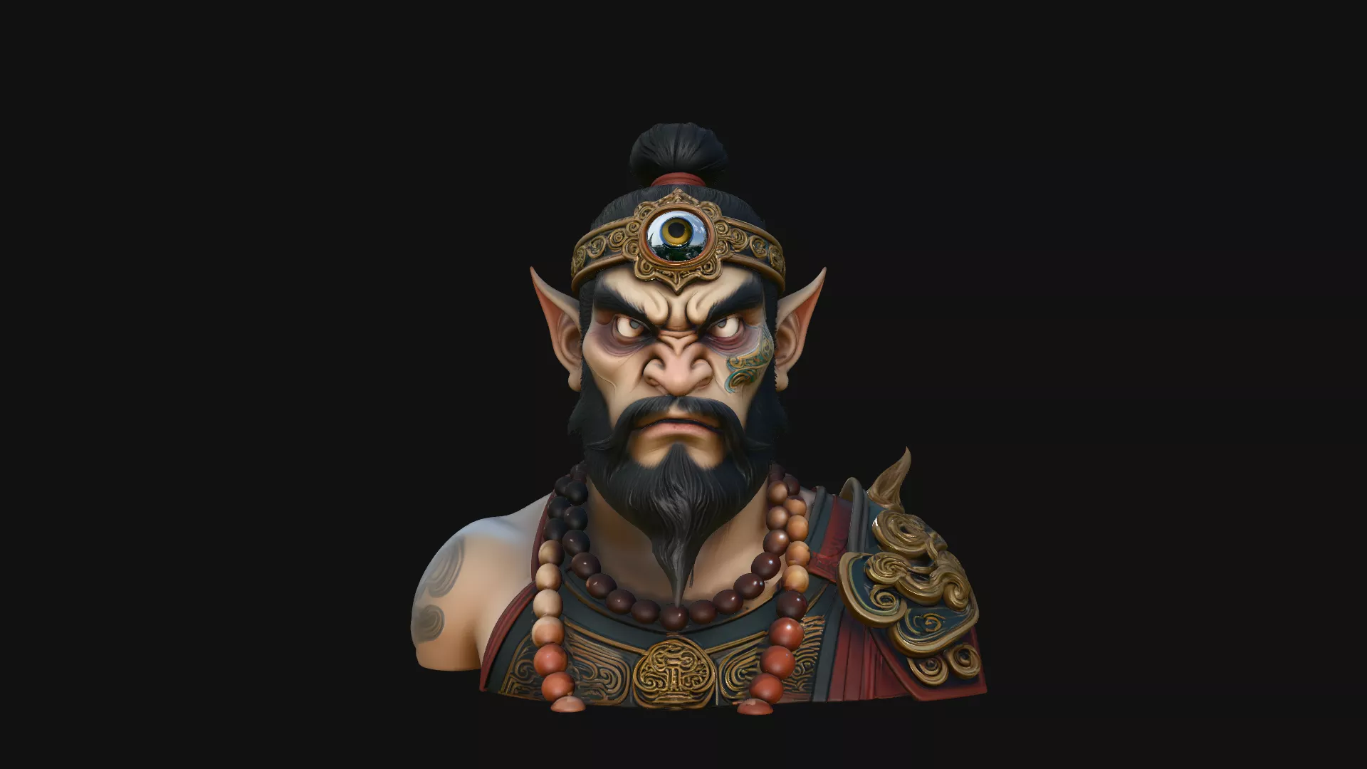 Bearded Immortal Warrior Bust Statue Design 3 - 3D Print Model 3D print model