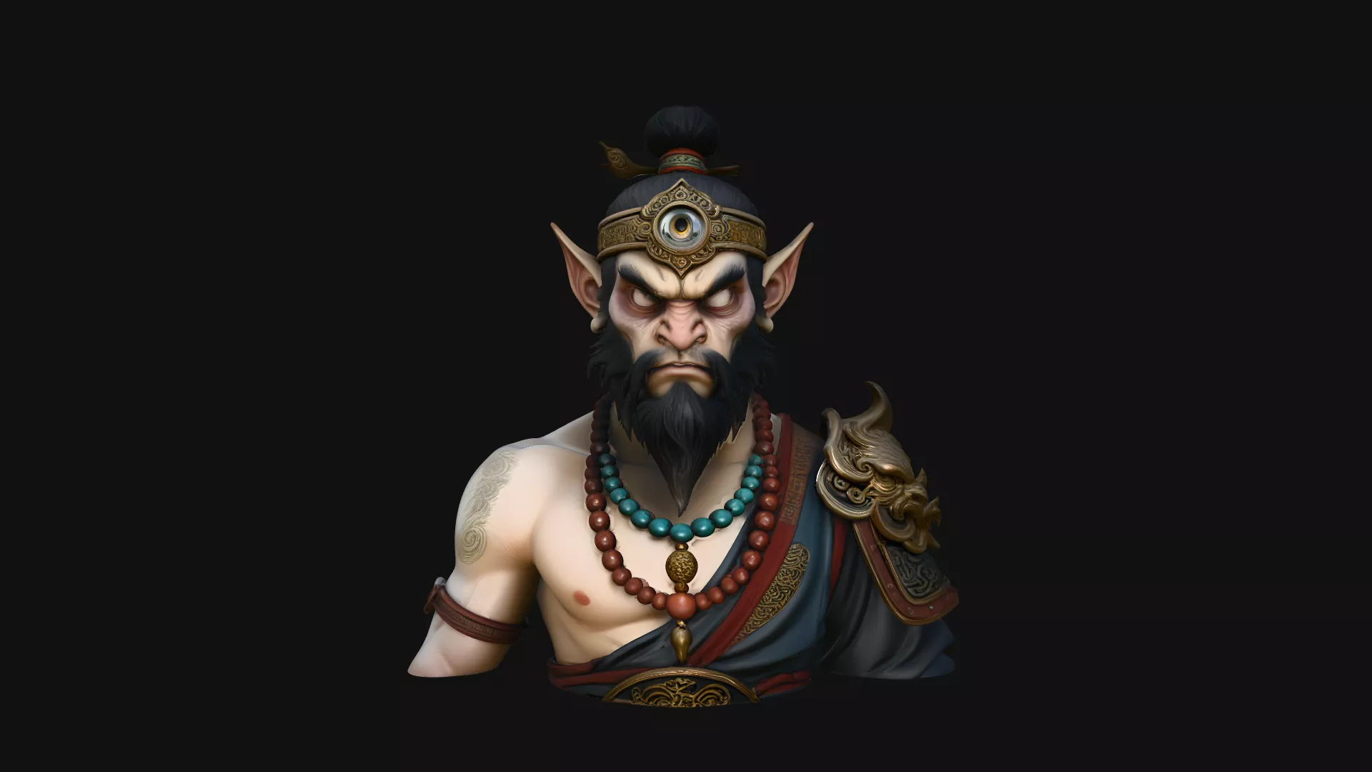 Bearded Immortal Warrior Bust Statue Design 4 - 3D Print Model 3D print model