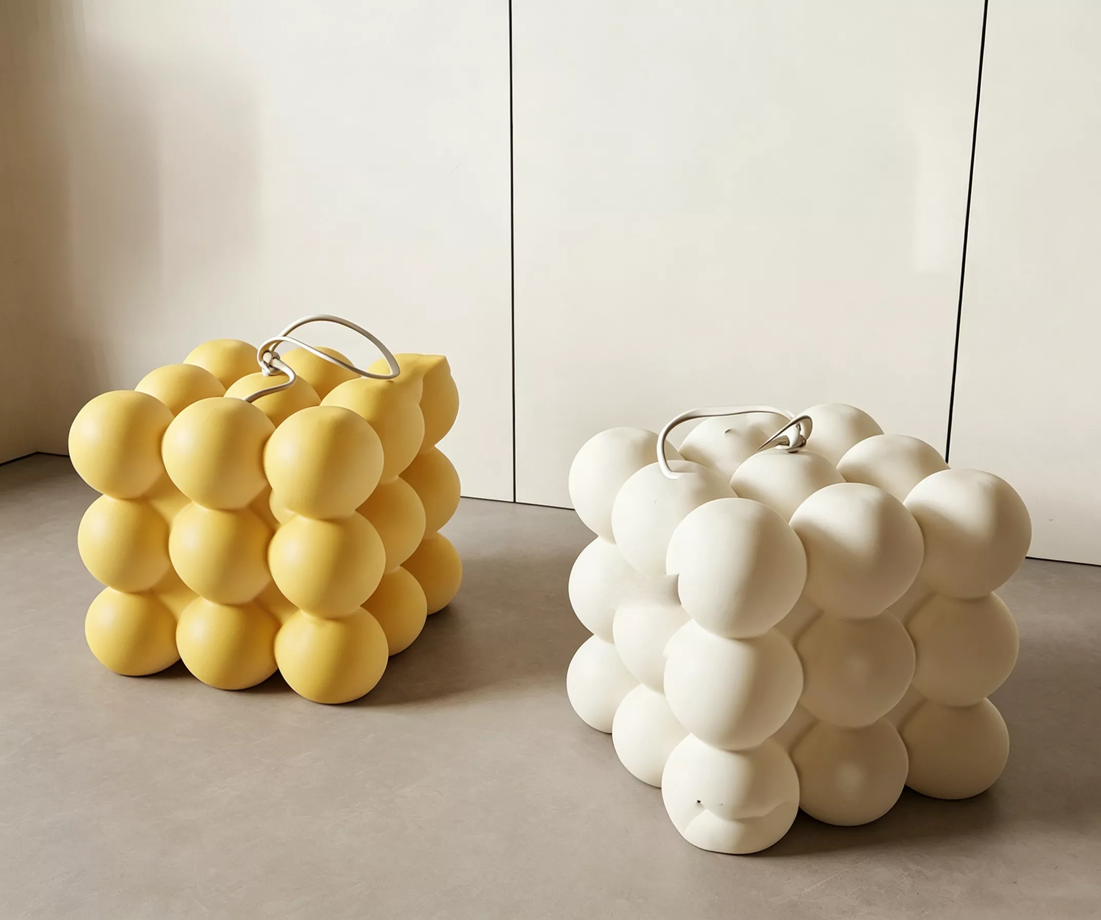 Decorative Bubble Cube Stools Set Yellow and White 3D model