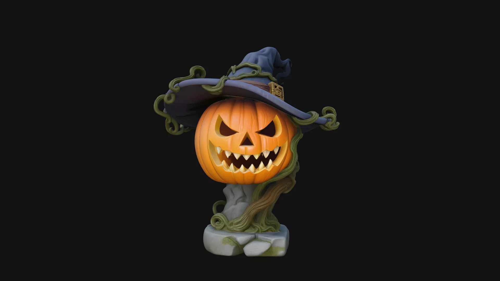 Witch Hat Pumpkin Bust Statue Design 3 - 3D Print Model 3D print model