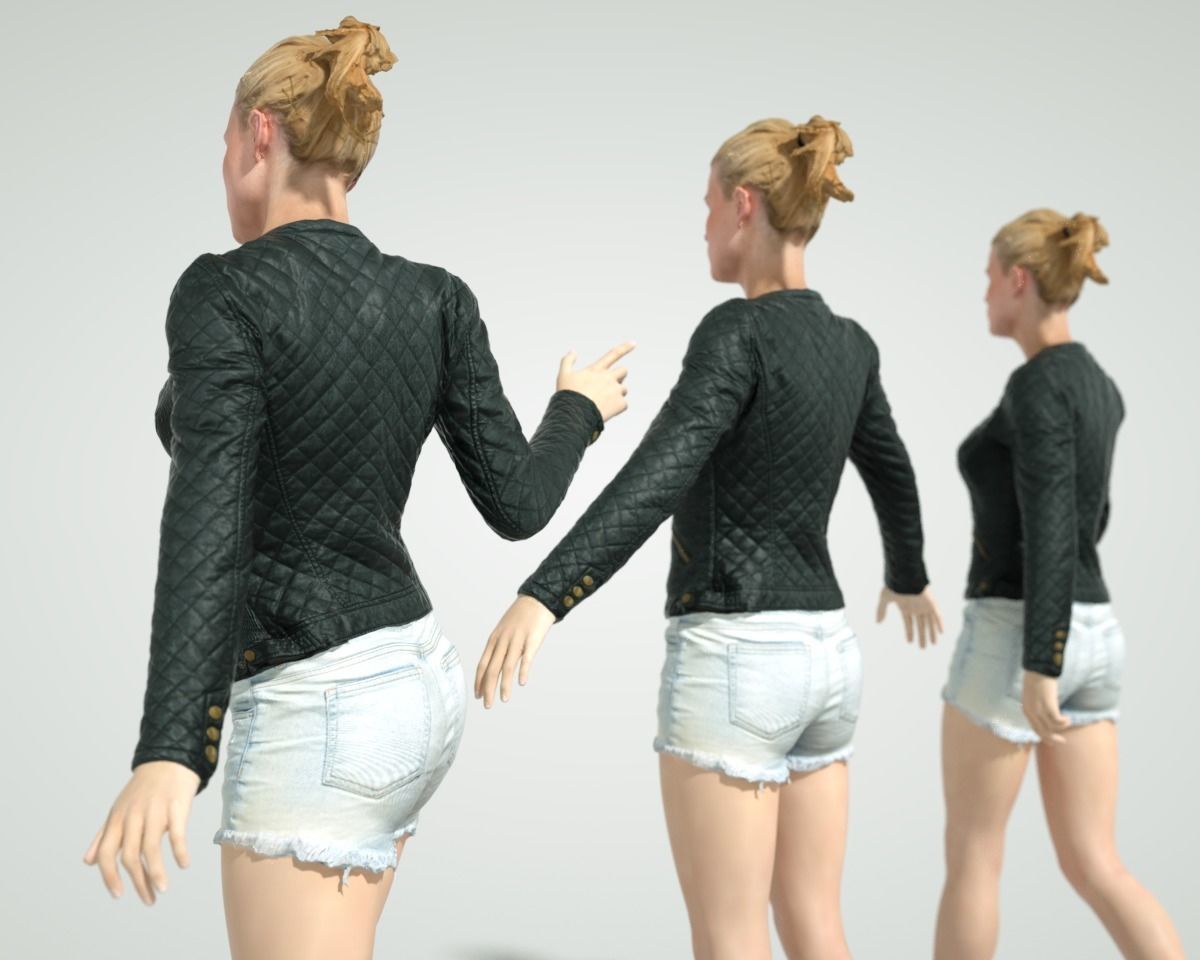 Blonde Girl in Leather Jacket Jeans Short and Red Boots Low-poly 3D model_4