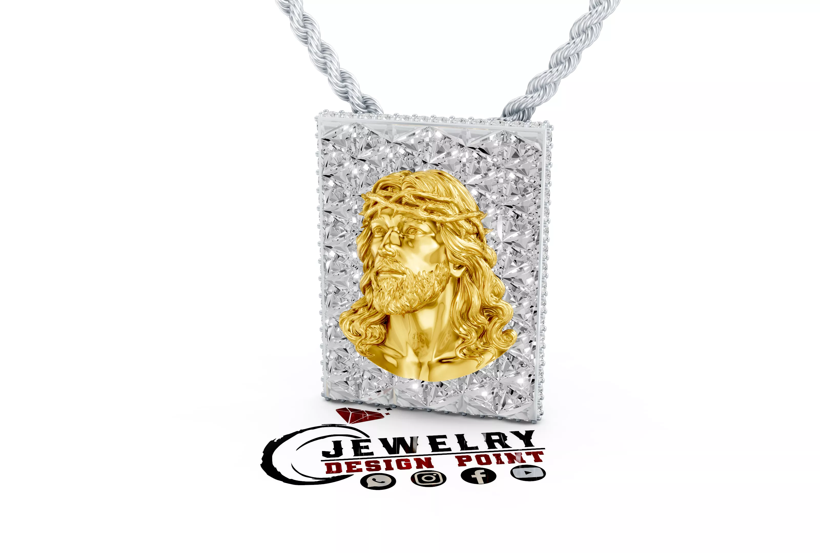 Custom 3D Jesus Sculpt Face Invisible Triangle Diamond Pendant 3D print model