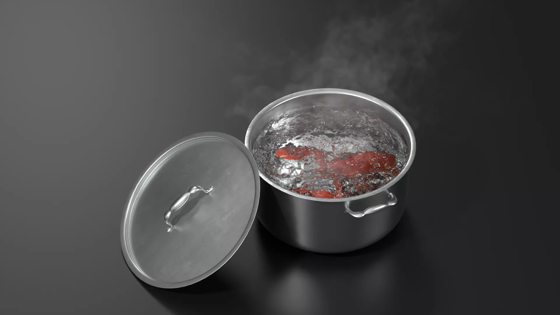 Boiling Stockpot with Lobster Animated VDB For Blender 3D model