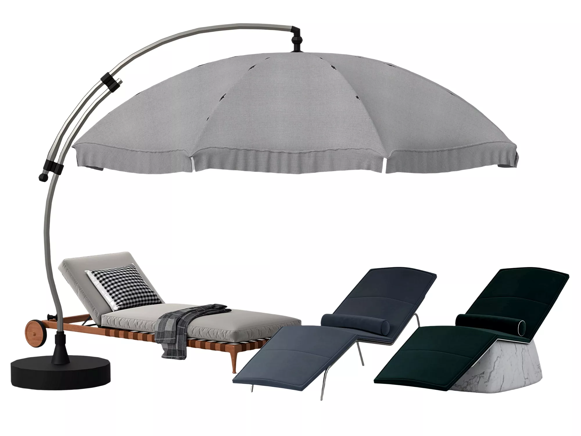 3D Outdoor Patio Lounge Set Cantilever Umbrella Chaise Lounges 3D model