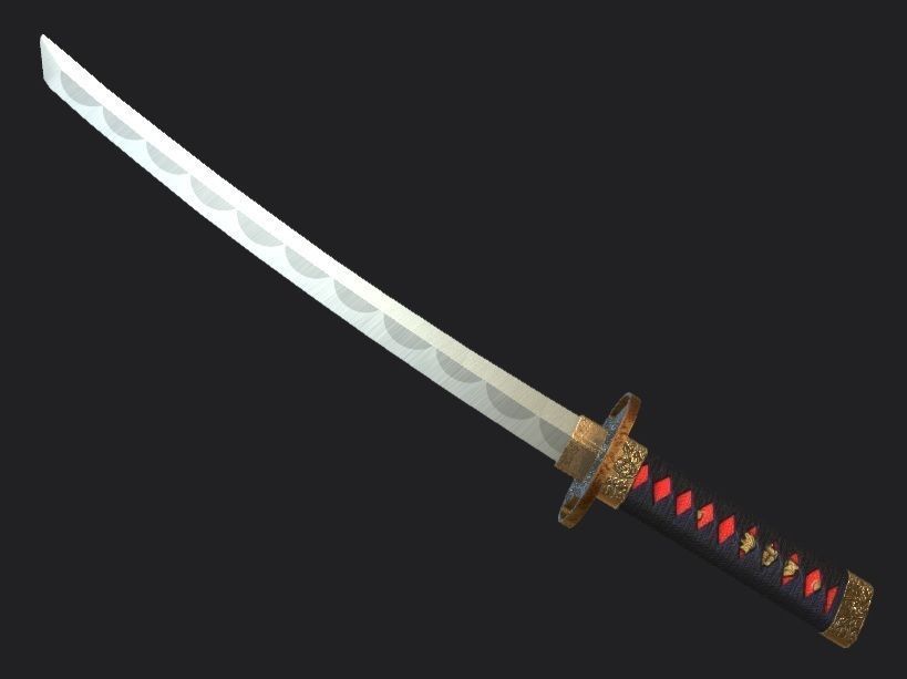 Japanese weapon Wakizashi  Low-poly 3D model_2