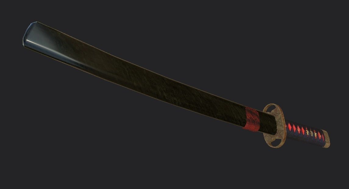 Japanese weapon Wakizashi  Low-poly 3D model_4