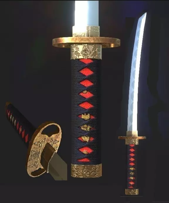 Japanese weapon Wakizashi  Low-poly 3D model_0