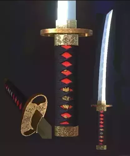 Japanese weapon Wakizashi  Low-poly 3D model