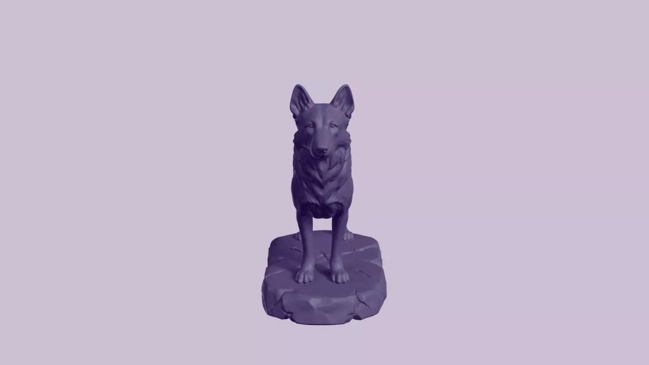 German Shepherd Dog on Rock Base Figurine 3D print model