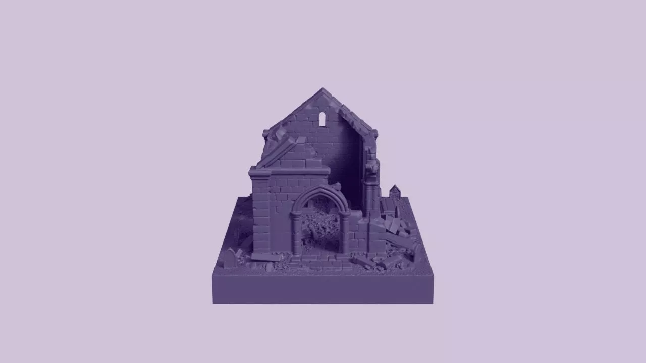 Ruined Gothic Cathedral Abbey Diorama 3D print model