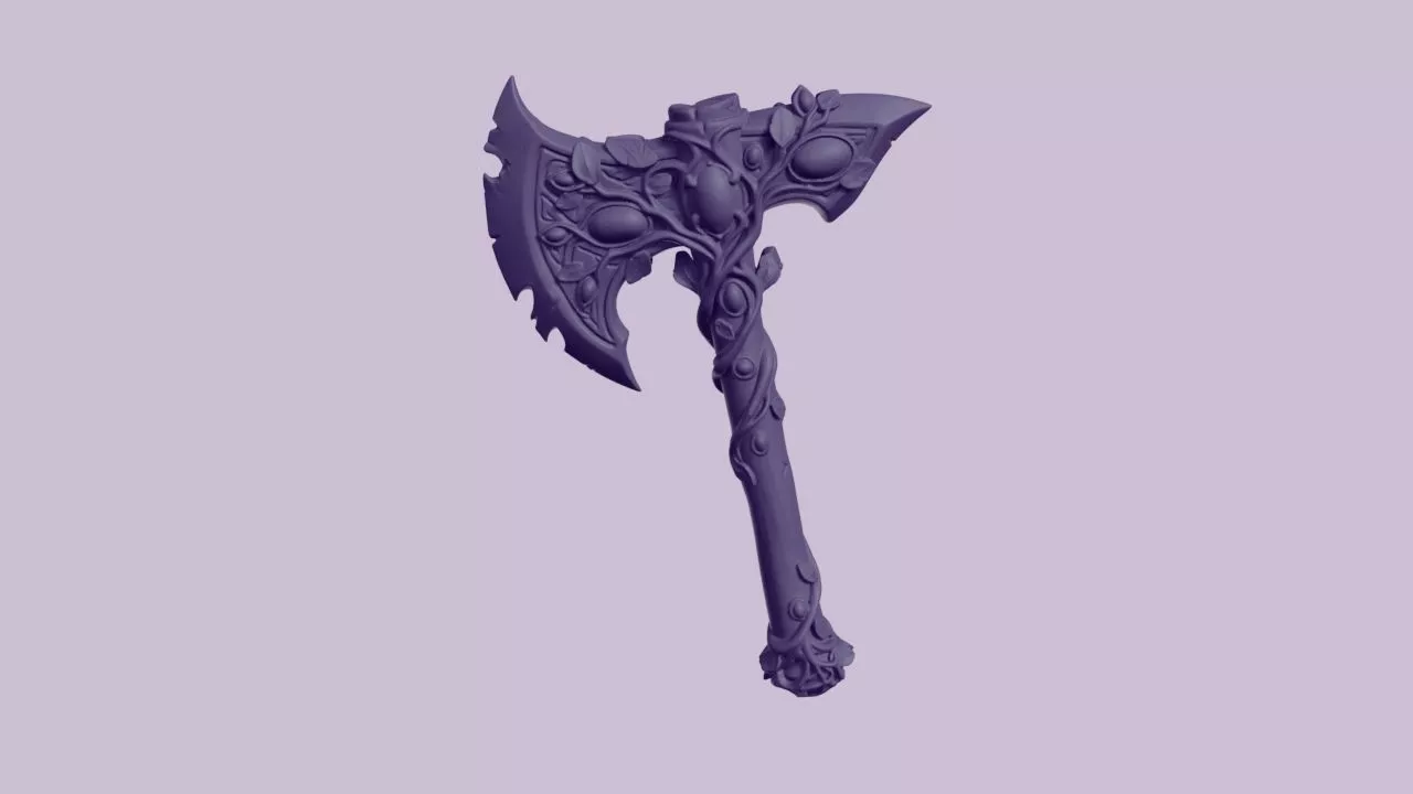 Ornate Jeweled Fantasy Battleaxe 3D print model