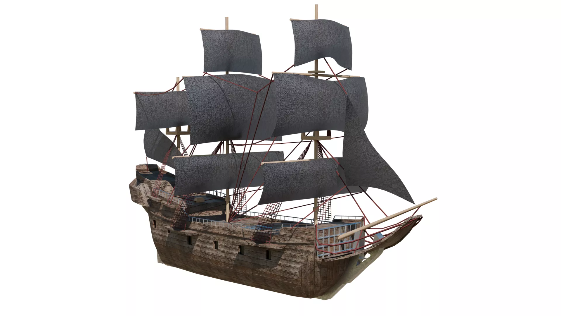 Pirate Ship 3D Model Detailed Sailing Vessel Maritime Ship 02 Low-poly 3D model