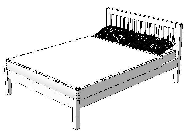 Muji Oak double bed with pink bedlinen Low-poly 3D model_6