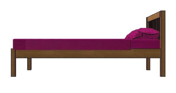 Muji Oak double bed with pink bedlinen Low-poly 3D model_7