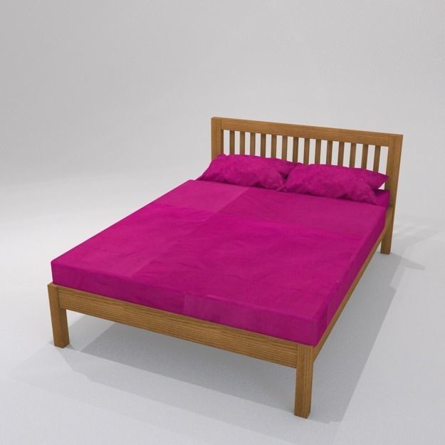 Muji Oak double bed with pink bedlinen Low-poly 3D model_3