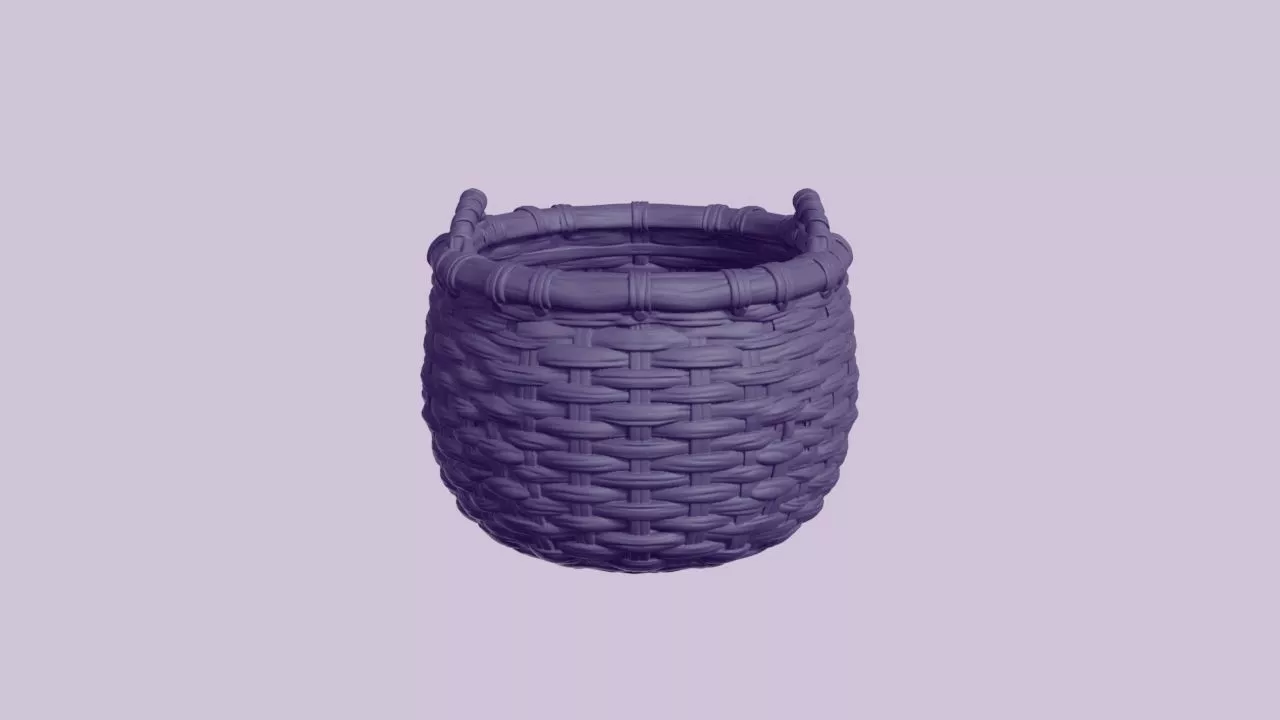 Woven Wicker Storage Basket with Handles 3D print model