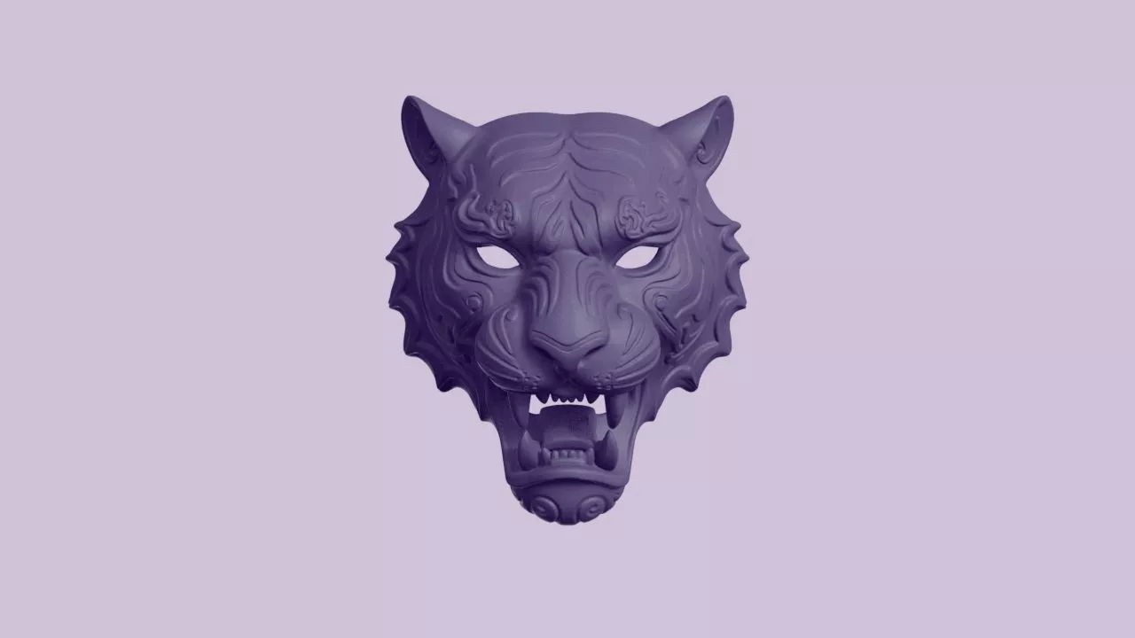 Fierce Roaring Tiger Beast Ceremonial Mask 3D print model