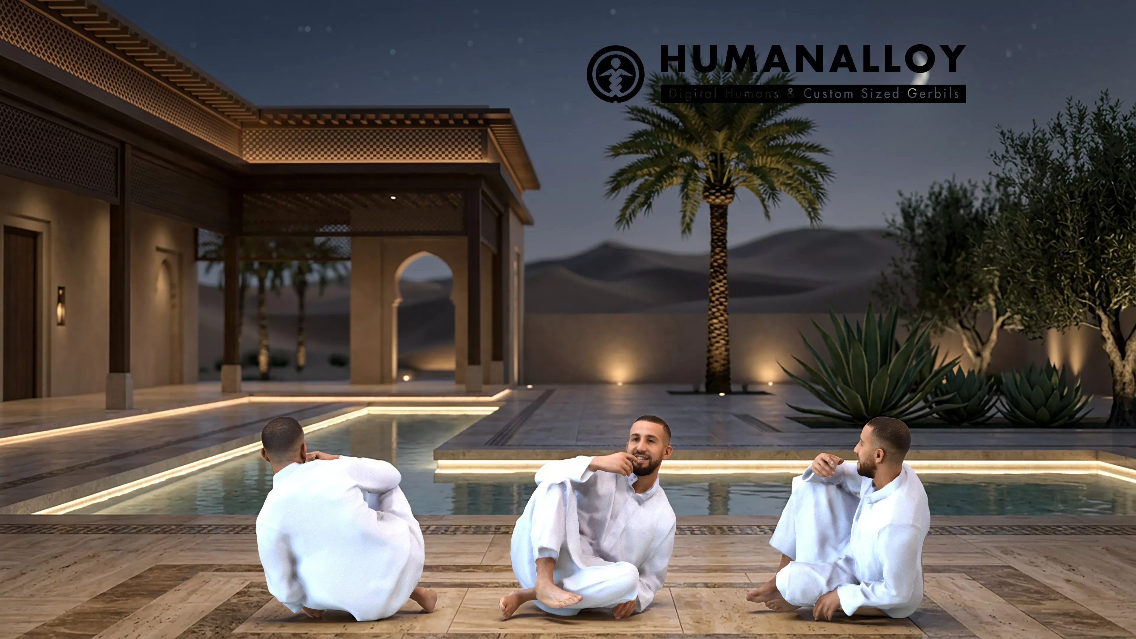 Adult Middle Eastern man relaxing in low seated position 3D model