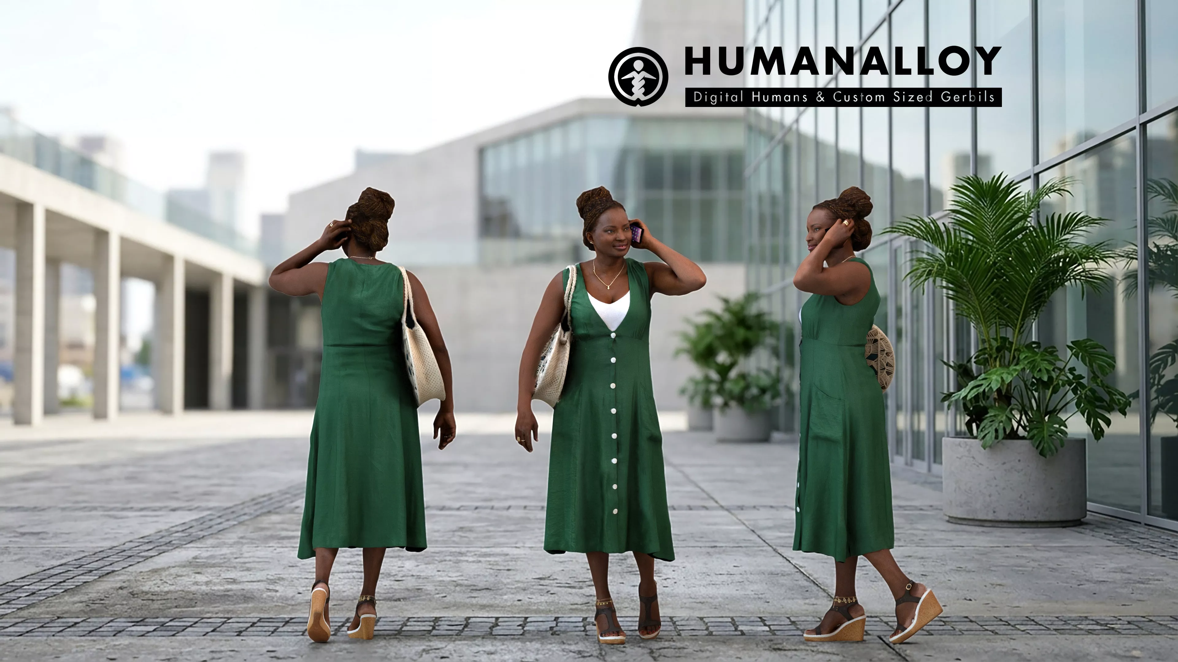 Adult Black woman walking while calling 3D model