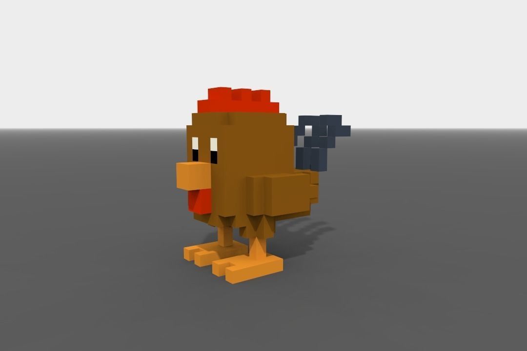 Voxel Rooster  Low-poly 3D model_2